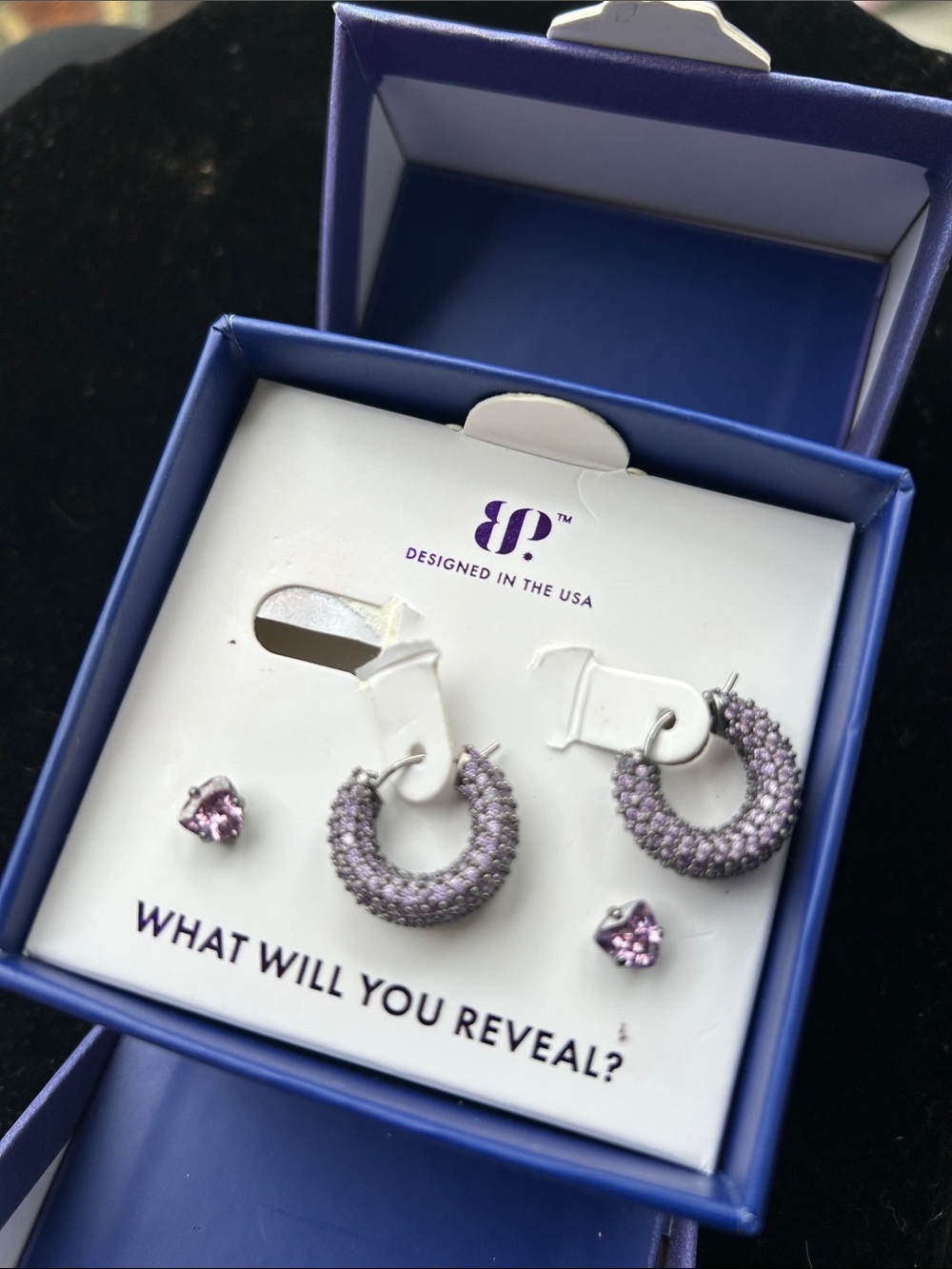 Bomb Party Phantom Lure Amethyst Cubic Zirconia 2 set earrings Hematite plating - Picture 6 of 7